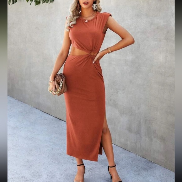 Burnt Orange Cut Out Dress - Picture 2 of 5